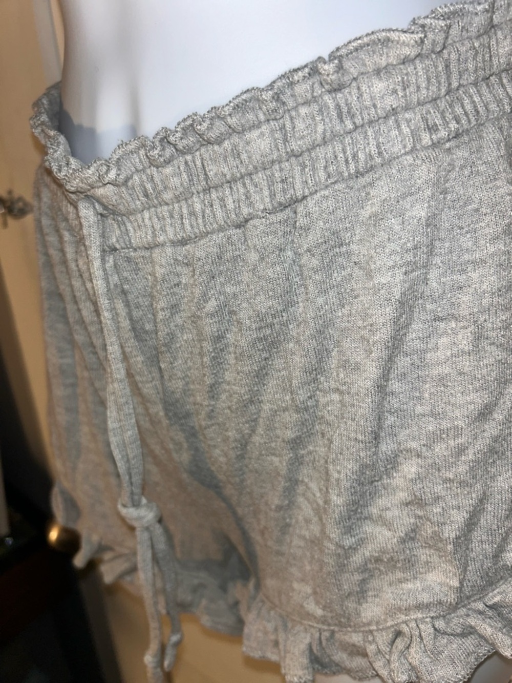 Cozy Ruffle Drawstring Shorts - Gray - Picture 2 of 4